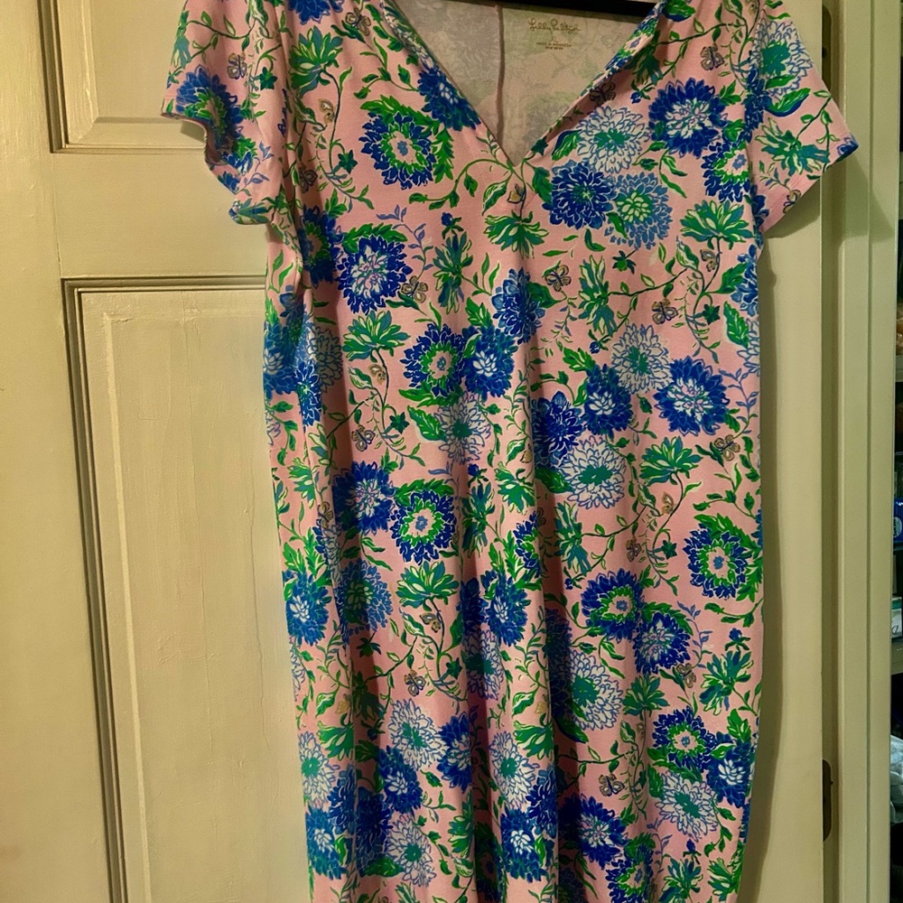 Lilly Pulitzer Floral Short Sleeve Dress in Pink and Blue